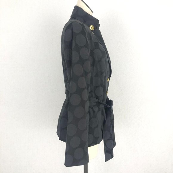 Cynthia Rowley Women's Size Med Black Polka Dot Button Front Coat Jacket Belted - Picture 4 of 9